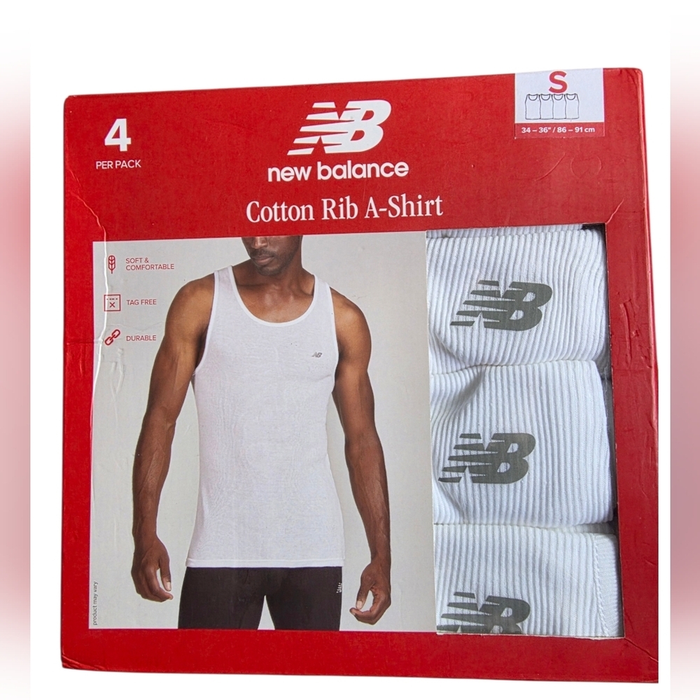 New Balance Red and White Cotton Rib A-Shirts 4-Pack Size S